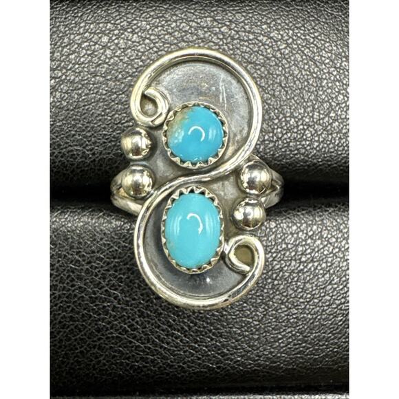 New Condition Sterling Silver Kingman Turquoise Scroll Long Ring 925 Size 10 - Picture 1 of 6